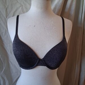 B.tempte'd Black sparkly push up bra with adjustable straps hook closure 36B